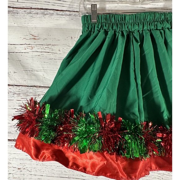 New Love & Let Love Candy Cane Skater Skirt Tinsel Trim Juniors Size XS Green - Picture 11 of 16